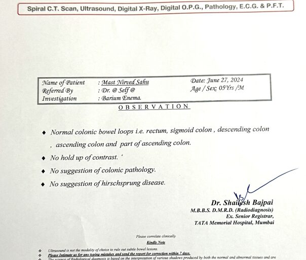 Well Diagnosed case of Hirschsprung’s disease getting cured- Case from Unnao