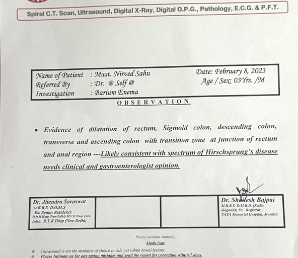 Well Diagnosed case of Hirschsprung’s disease getting cured- Case from Unnao